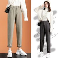 new fashion korean woolen harlan loose daddy pants womens 2022 autumn and winter leisure high waist nine point radish trousers