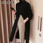 Свитер CHICEVER Женский трикотажный в Корейском стиле, водолазка с длинным рукавом, пуловер с Боковым Разрезом, длинные свитера оверсайз, осень 2020