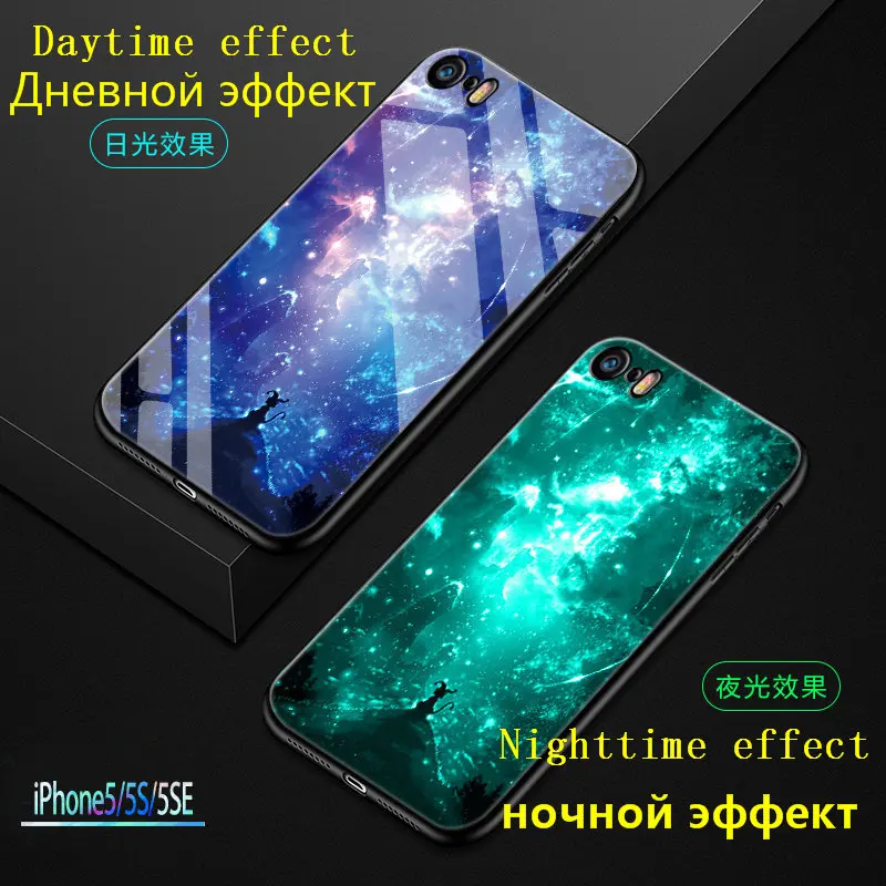 Светящийся чехол для iPhone 5 5S SE 2020 светящийся из закаленного стекла 6 6S 7 8 X XR XS 12 11 Pro