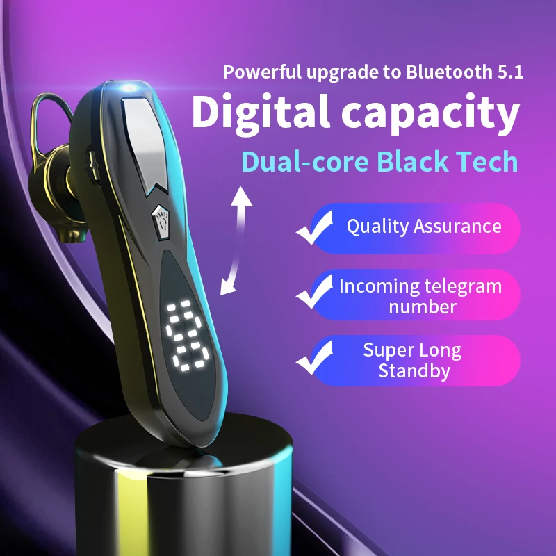 Беспроводная Bluetooth гарнитура V5.1 цифровой емкости с микрофоном Хэндс фри