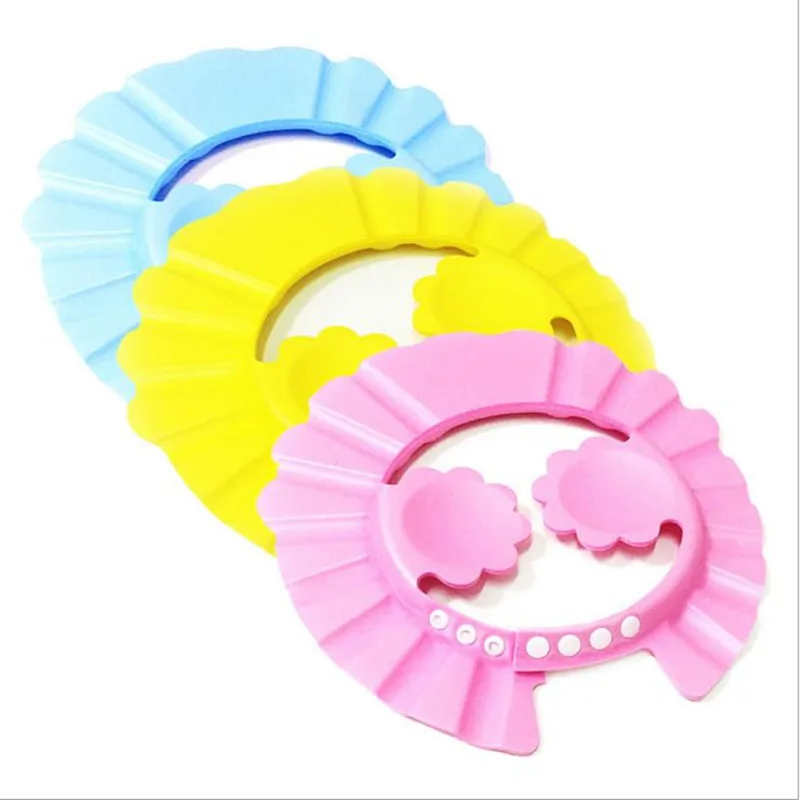 Flowers Style Baby Bath Protection Adjustable Soft Shower Hat Kids Waterproof Shampoo Bath Cap With Ear  50pcs/lot