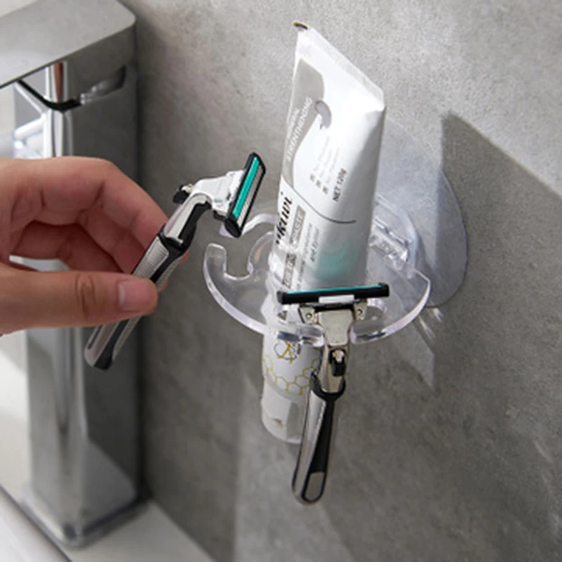 2pcs/lot Self-adhesive Wall Mount Toothpaste Dispenser & Toothbrush Holder Set for Bathroom Storage - Squeezer Shaver Holder & Shelves image 3