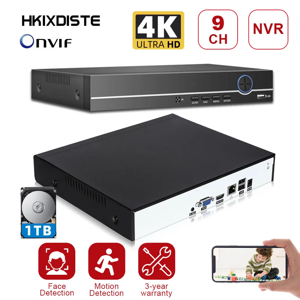 

4K CCTV 8CH 9CH NVR H.265+ Network Video Recorder 9 Channel 8.0MP NVR HDMI Output Support Onvif / Cloud App mobile monitoring