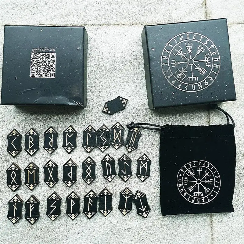 

25pcs /set Wooden Runes Set Divination Props Handmade Woodcut Rune Set Handmade Rune Kit Collection Selected Wood Divination