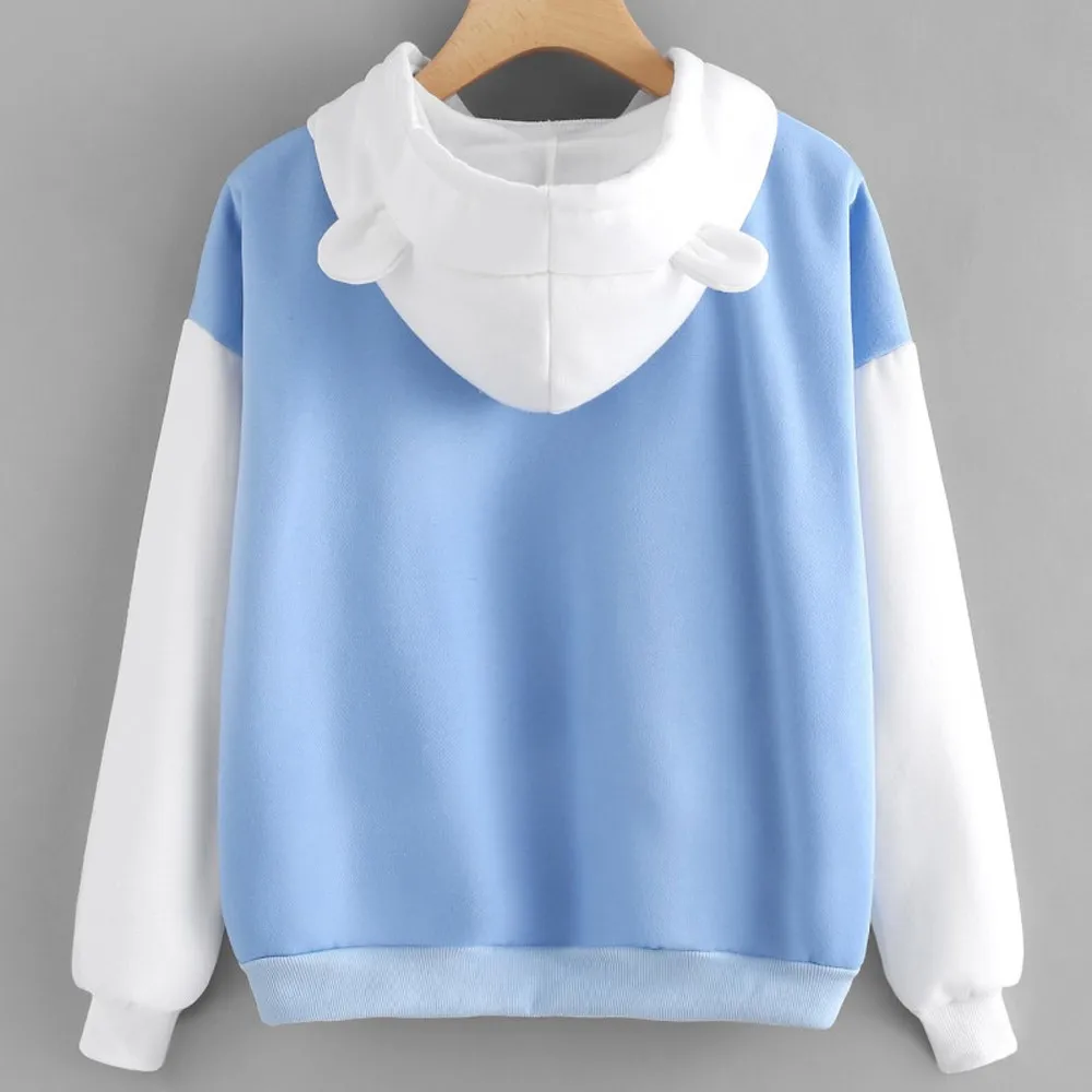 Hoodies Women Fashion Long Sleeve Sweatshirt Cute Bear Print Pocket Hoodie Streetwear Women Oversized Hoodies Moletom Feminino