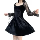 Женское платье с высокой талией, черное винтажное платье в готическом стиле с пышными рукавами и высокой талией, вечерние нее платье, 2019