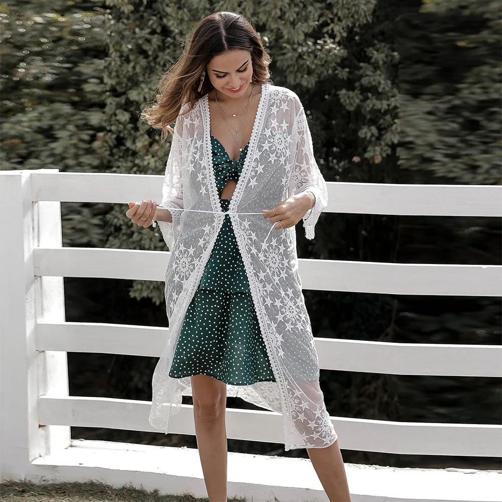 Женский однотонный кардиган с вышивкой в виде пятиконечной звезды рукавом до