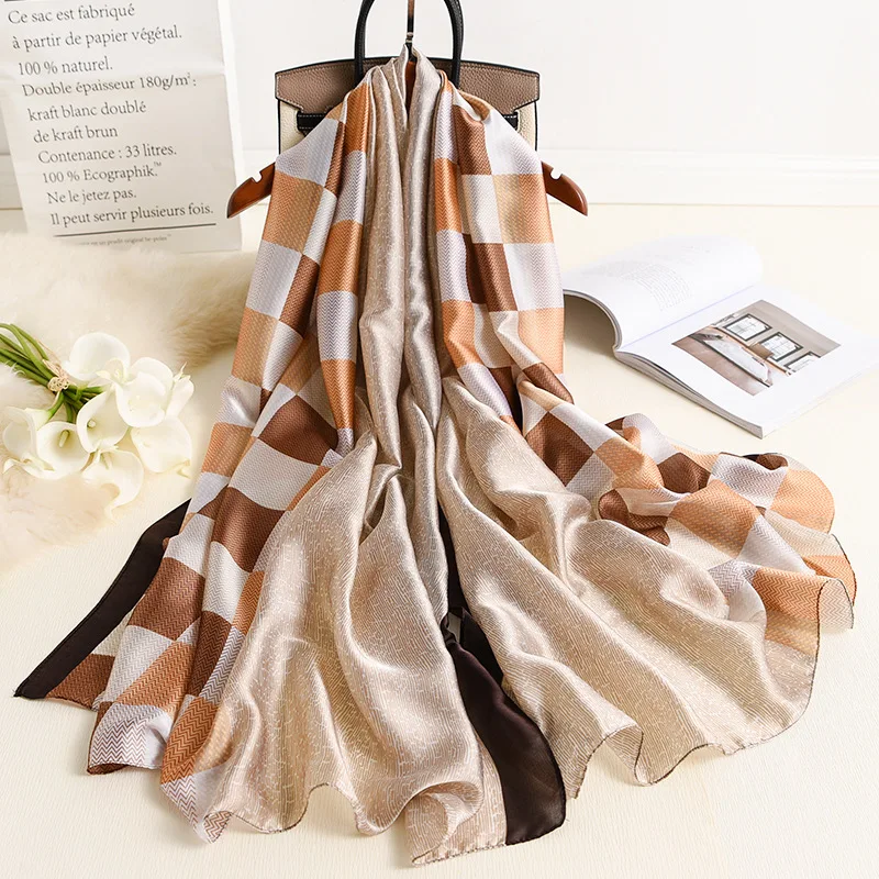 2020 осенью тартан шелковый шарф Для женщин Элитный бренд плед из натурального