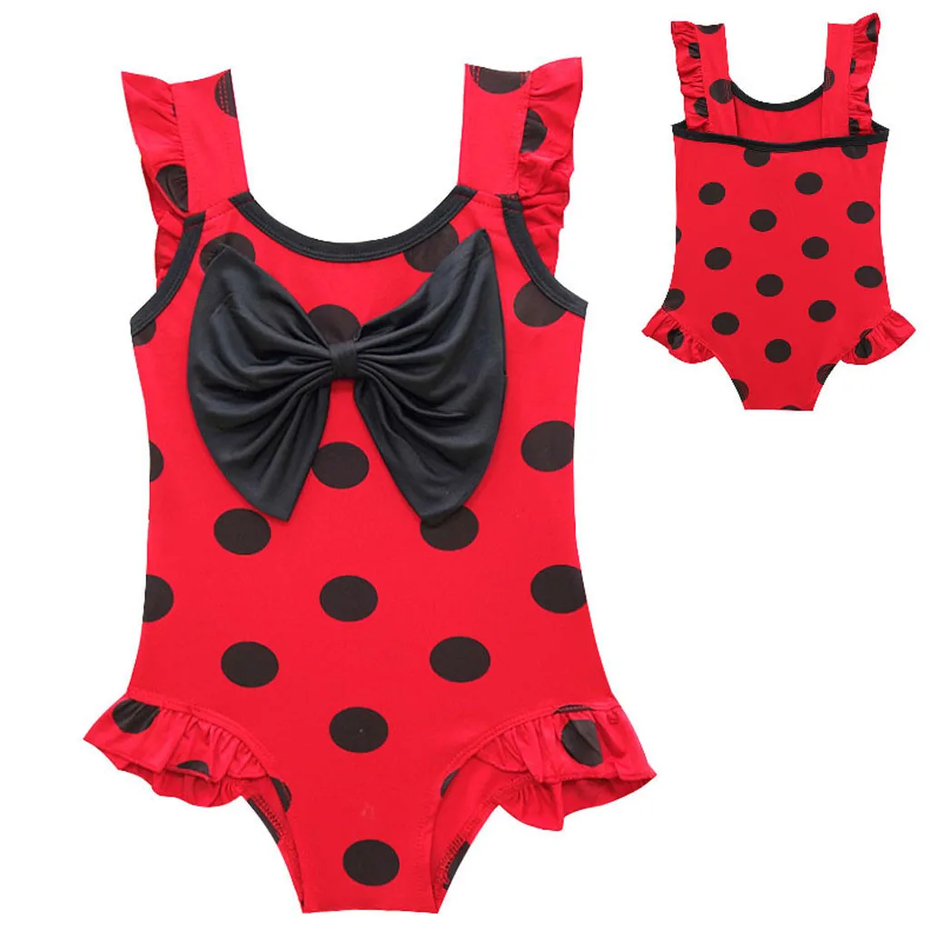 Детский красный цельный купальник летний 2020 жилет в горошек с бантом для девочек