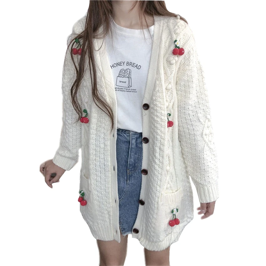 Mori Girl Винтажный стиль длинный женский кардиган японский милый Вишневый Женский