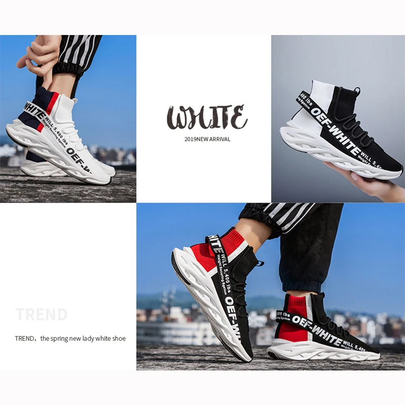Men's Spring Autumn Fashion Leisure Casual Shoes Mesh Fabric Lightweight Hiking Walking Running Sport Sock High-top Sneakers
