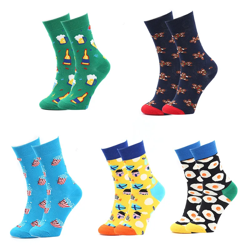 5 Pairs Cotton Socks Woman Autumn Winter New Design Mid Calf Cycling Christmas Unisex Interesting Cartoon Happy Men Crew Sock