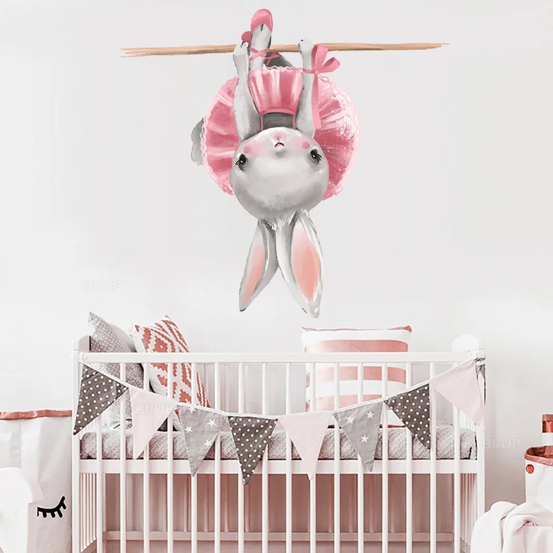 

Watercolor Cartoon Bunny Wall Stickers Baby Nursery Wall Decals for Kids Room Living Room Bedroom Home Decor Rabbit Stickers PVC