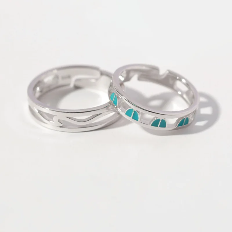 Оригинальный дизайн серебряные кольца для пар синие с глазурью подарок на день