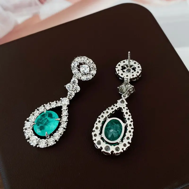 

Jazaz Fine 100% 925 Sterling Silver High Carbon Diamond Oval Paraiba Tourmaline Drop Earrings Anniversary Women Party Fine B0847