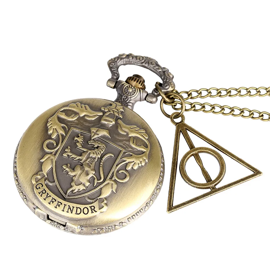 Винтажные карманные часы Gryffindor, бронзовые Изысканные часы с подвеской, подарки для мужчин и женщин, 80 см, ожерелье, цепь, reloj de bolsillo
