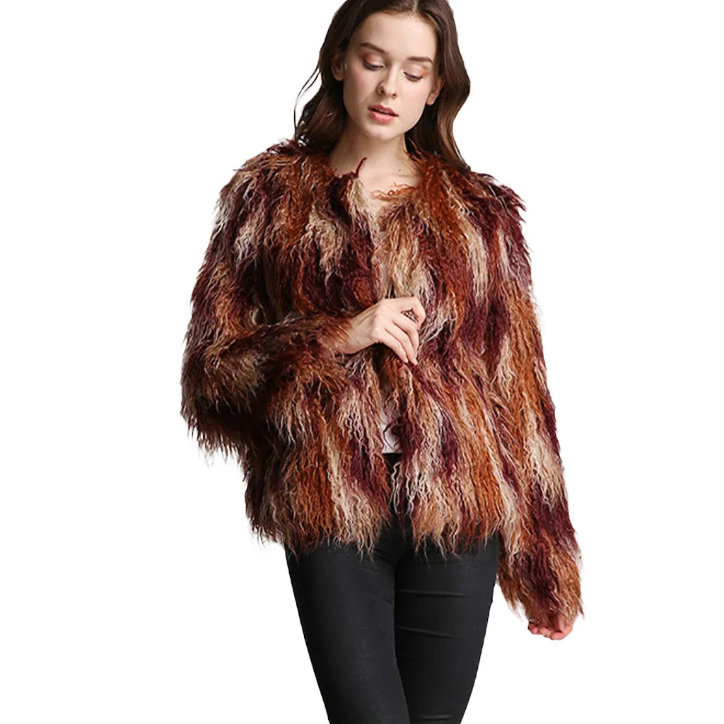 Женское пушистое меховое пальто KANCOOLD теплая верхняя одежда с длинными рукавами