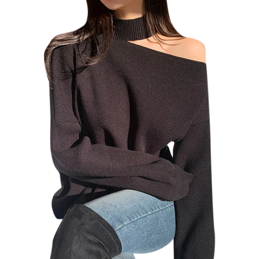 

Autumn Sweater Women Off Shoulder Loose Solid Pullovers Long Sleeve Casual Women's Turtleneck Sweaters Female Knitted Top