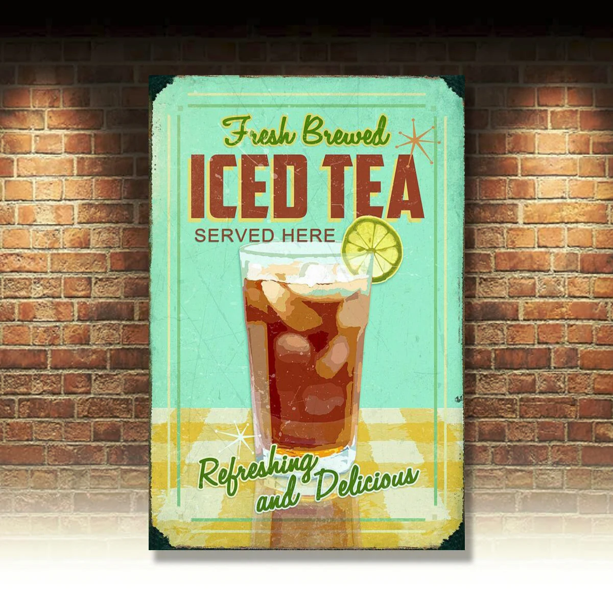

Fresh Brewed Ice'd Tea, Retro metal Sign vintage / man cave / Bar / Pub / Cafe