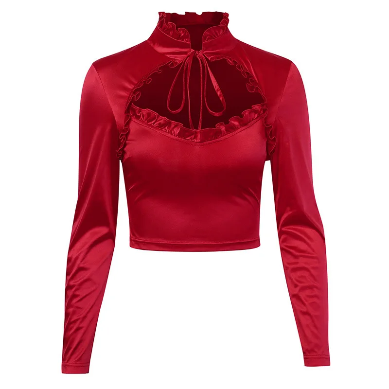 Женский укороченный топ с длинными рукавами и рисунком двойной клубники