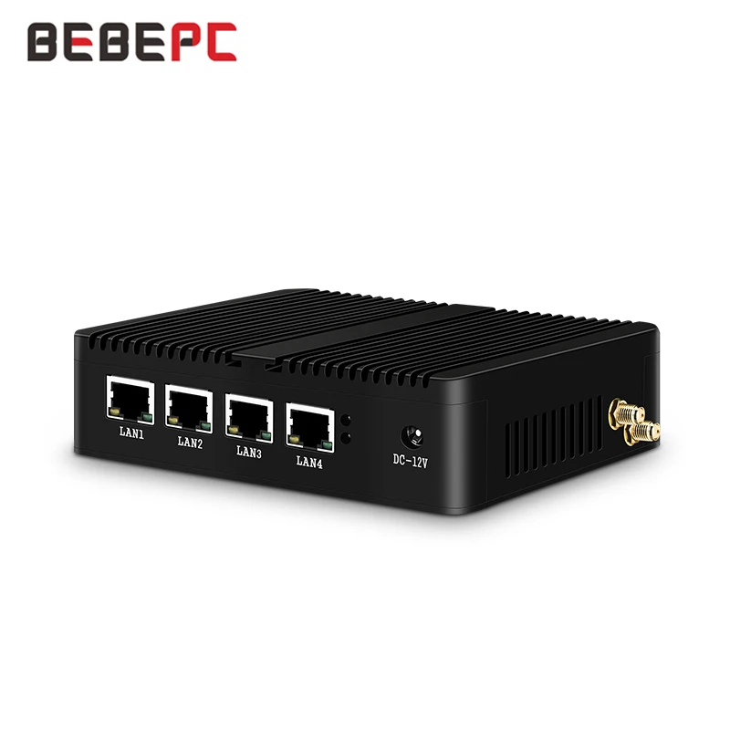 BEBEPC Fanless Mini PC 4 LAN Celeron J1900 Quad-Core J1800 Firewall Router PFsense Windows Wifi Industrial PC Computer Server