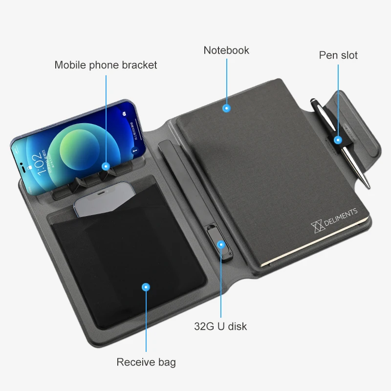 Папка А4 с беспроводной зарядкой портфель многофункциональный деловой ноутбук