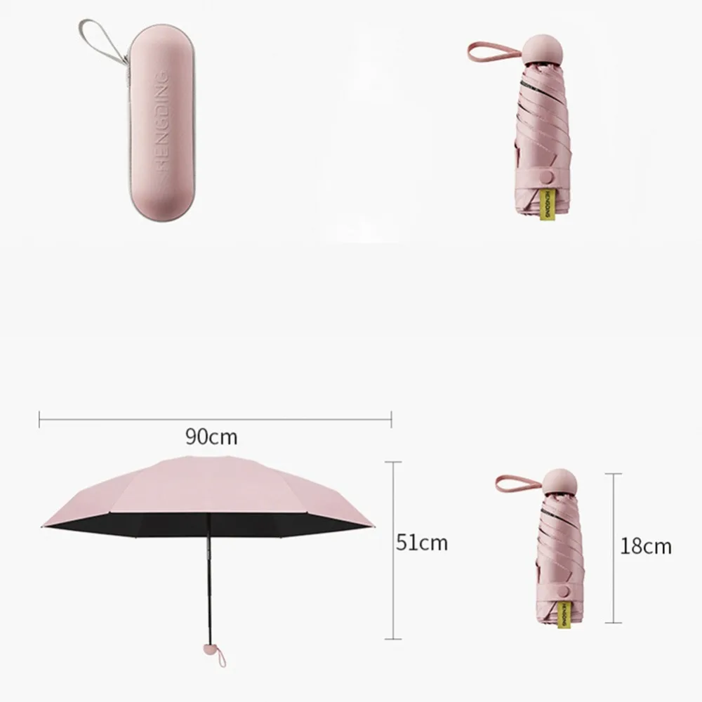 UPF 50 Five Folding Parasol Umbrella Anti-UV Mini Women Umbrella For Beach 240g Portable Light Umbrella With Storage Box
