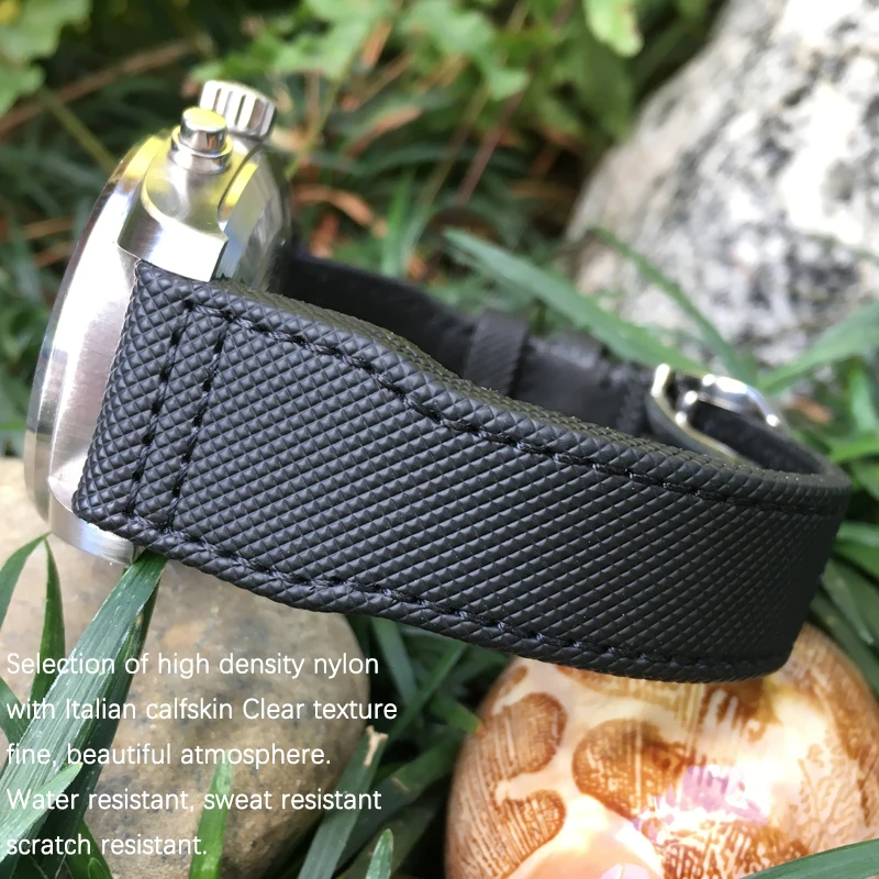 High Quality Nylon Calfskin Watchband 21mm 22mm Fit for IWC Big PILOT IW5009 TOP GUN IW3880 Leather Watch Strap Black Wristband