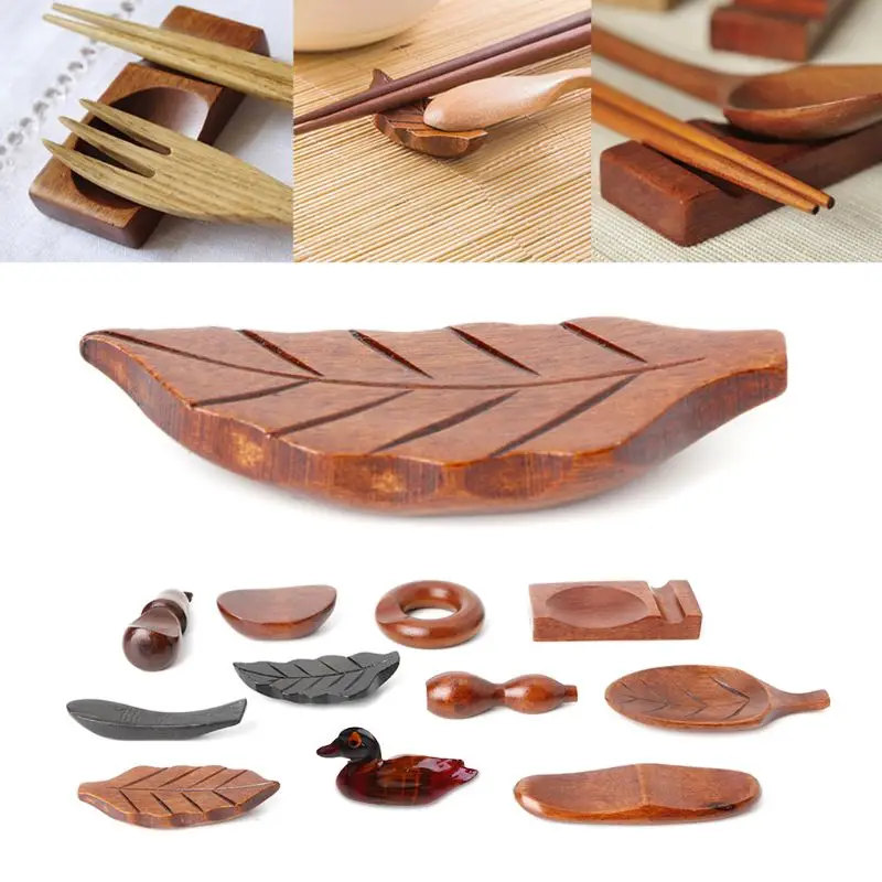 

C5AC Cute Japanese Wooden Chopsticks Rest Spoon Fork Knife Holder Stand Rack Decor