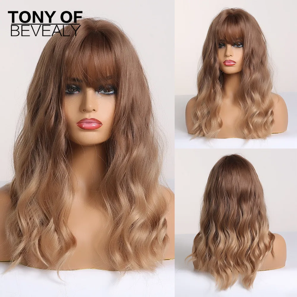 Длинные волнистые термостойкие синтетические волосы парики с челкой красные