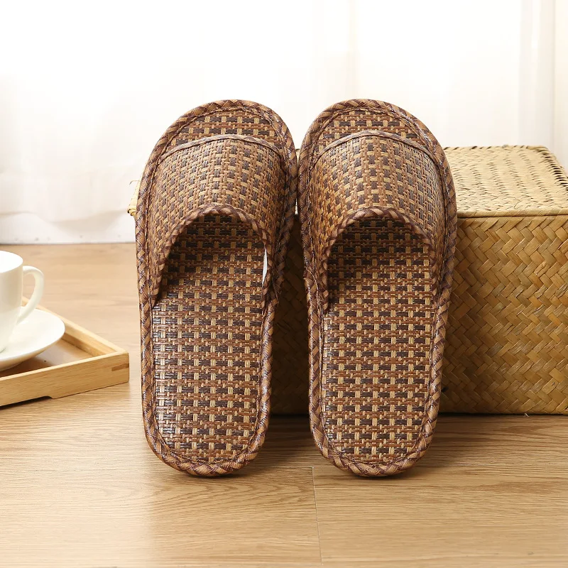 

Summer Couple Slippers Home Men's and Women's Wooden Floor Indoor Silent Woven Sandals Women's Stall Sandals zapatos planos