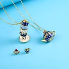 Голубой, белый цвет, эмаль, чайная чашка, чайник, серьги-гвоздики, длинная цепочка, ожерелье, 2021, новый дизайн для женщин, ювелирные изделия