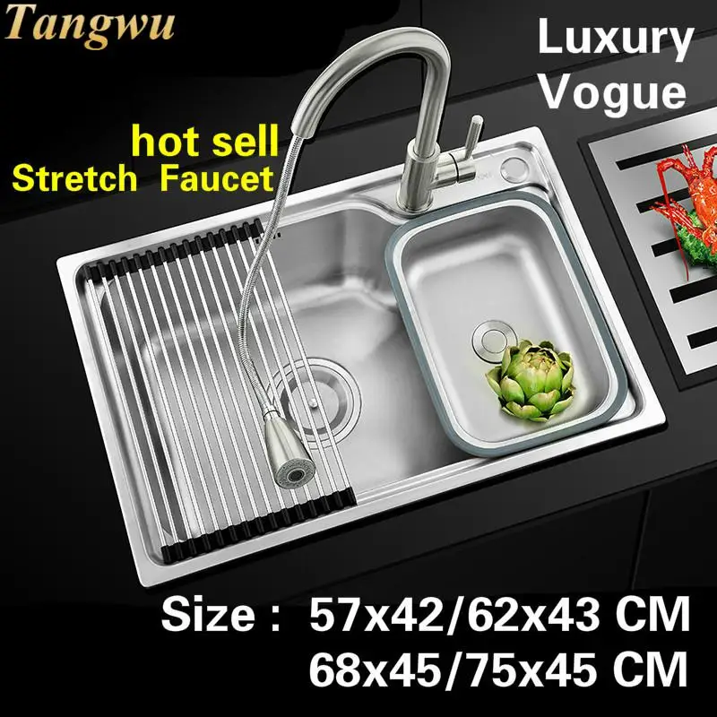 

Free shipping Household standard Kitchen single trough sink food grade stainless steel hot sell 57x42/62x43/68x45/75x45 CM