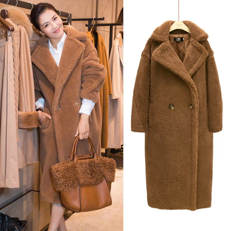2021 Autumn Long Winter Coat Woman Faux Fur Coat Thick Warm Ladies Lapel OverCoat Fur Teddy Jacket Female Plush Teddy Outwear