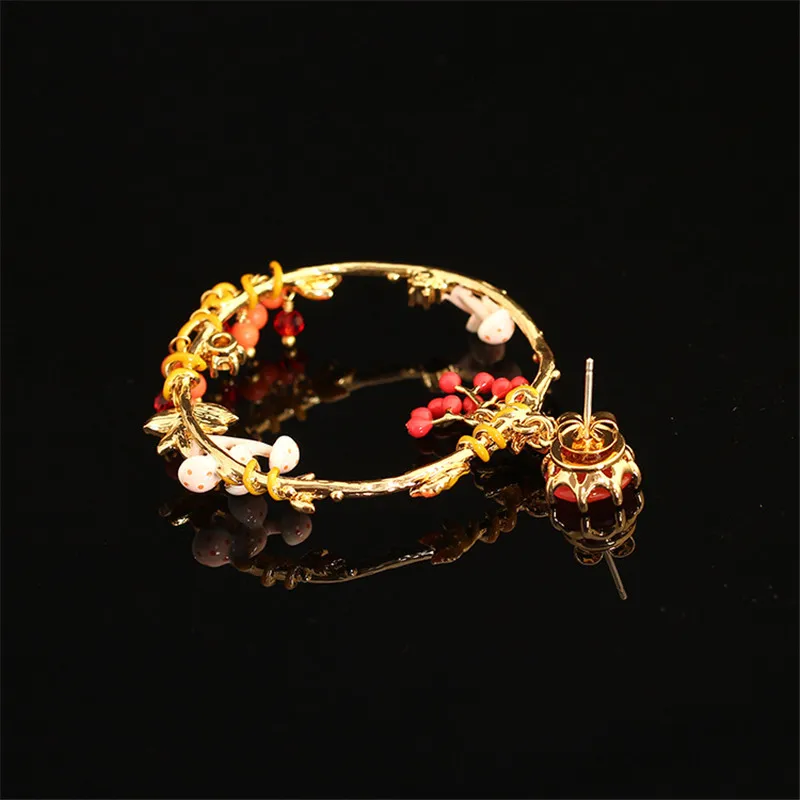 

European and American Fashion Exaggerated Circle Earrings For Women New Deign Enamel Gemstone Mushrooms Dangler Jewelry