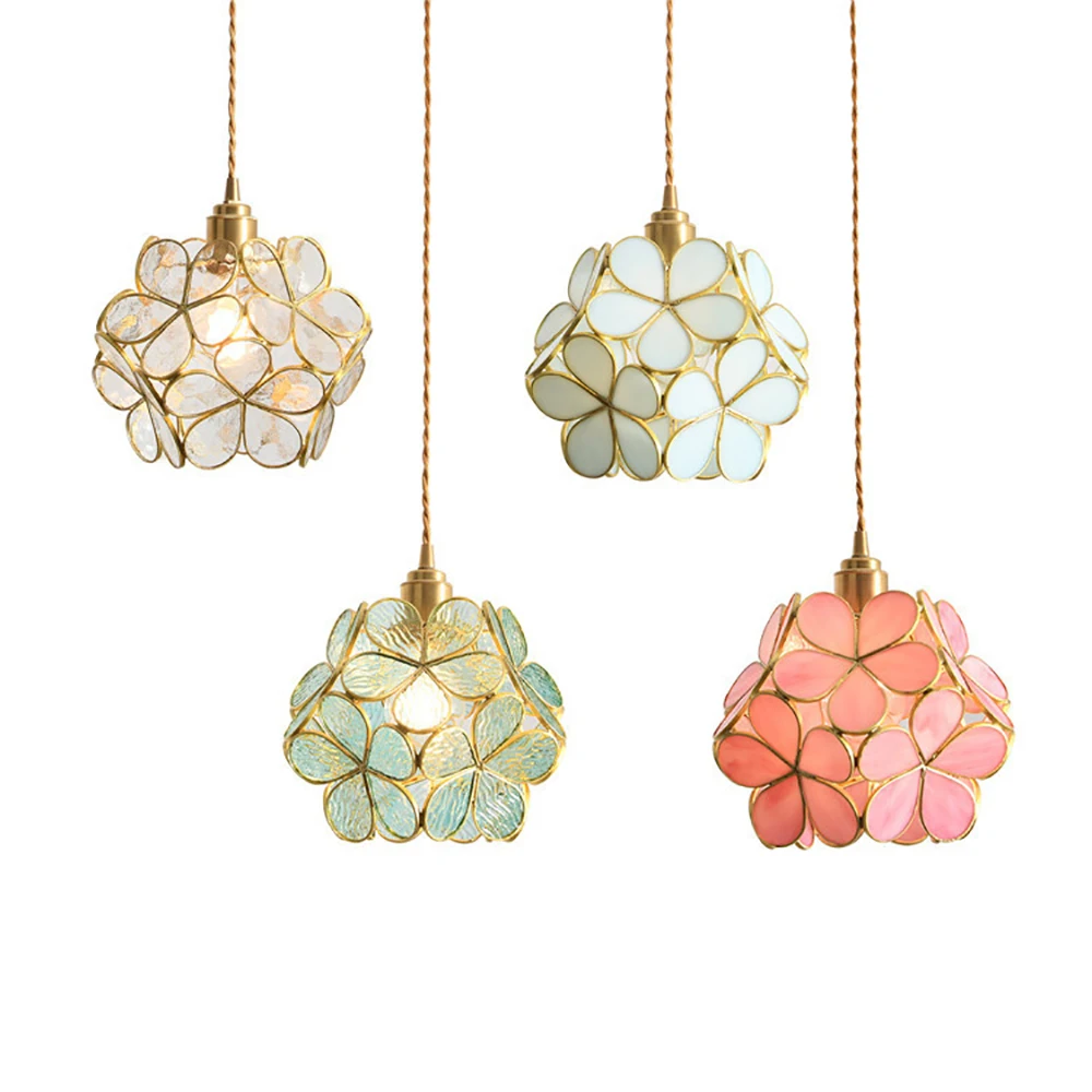 Стеклянный подвесной светильник ручной работы с лепестками цветов современный