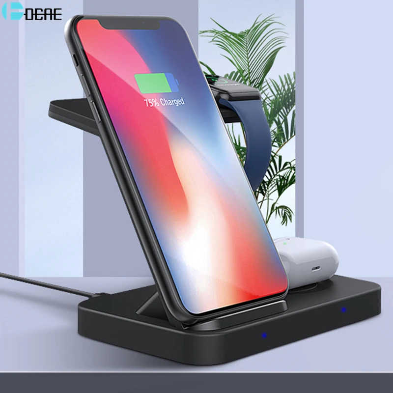 3 в 1 Беспроводная подставка для зарядного устройства Apple Watch 6 5 4 Airpods Pro iPhone XR XS 8 11 12
