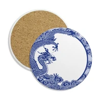 chinese culture blue dragon ceramic coaster cup mug holder absorbent stone for drinks 2pcs gift