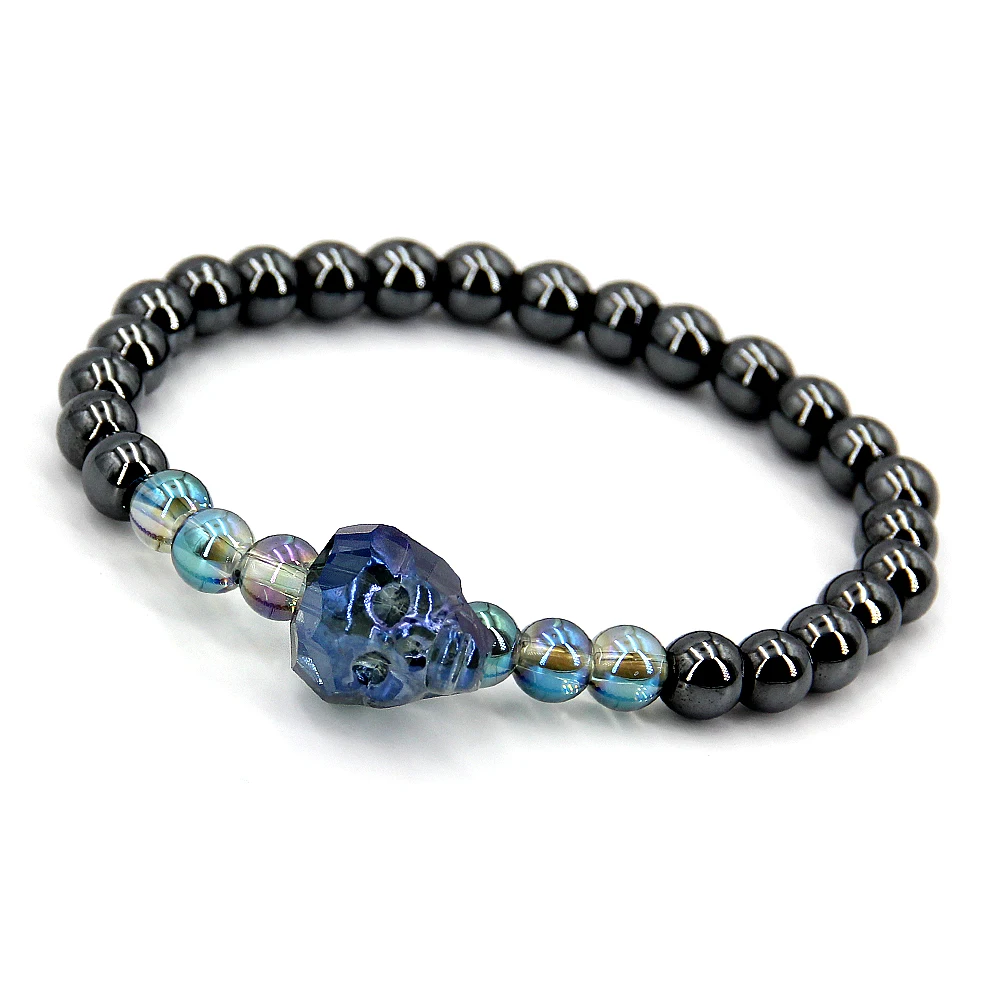 Женский эластичный браслет с черепом и кристаллами модный очаровательный для