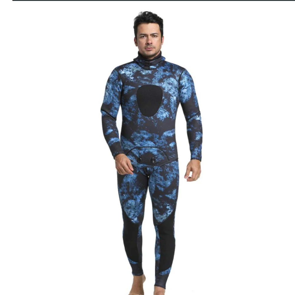 SWROW-traje sumergible de neopreno para hombre, traje de buceo impermeable de manga larga con capucha de fisión, Camuflaje, 3MM, 2 piezas