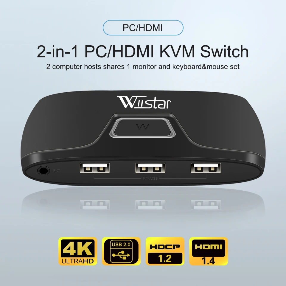Adaptador de Impressora Portas Hdmi em Saída Usb Kvm Switch Splitter 2×1 Porta Usb para Teclado de Monitor Compartilhado Controle Adaptador de Mouse Cabos de computador e conectores