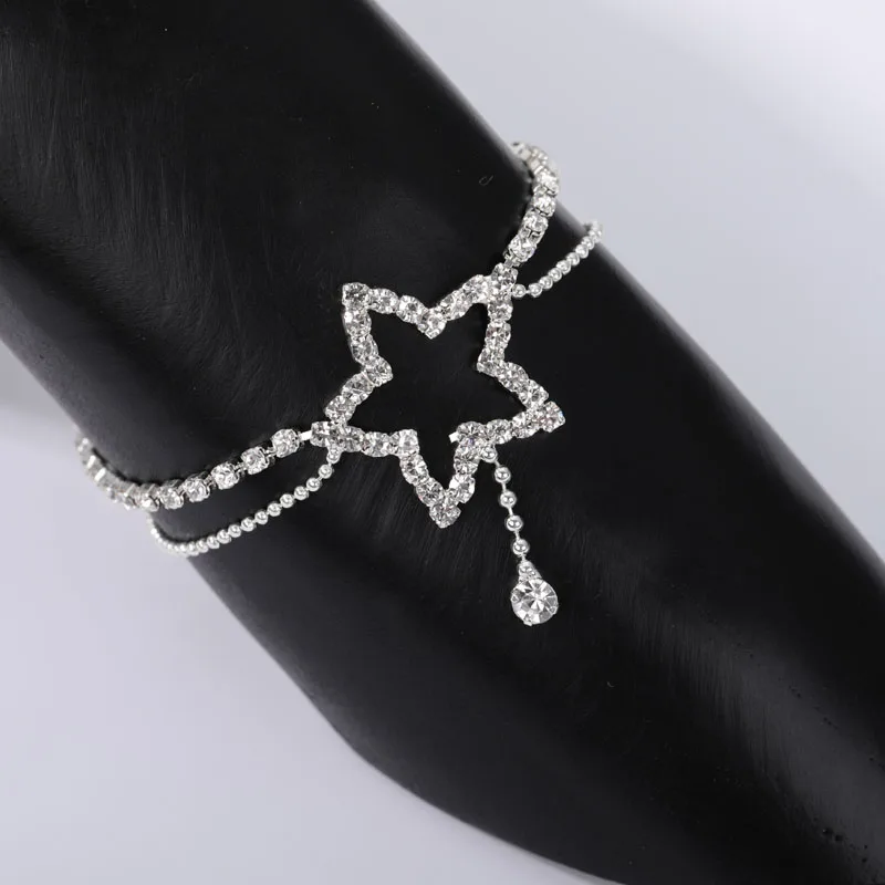 Браслет на лодыжку Стразы в форме сердца браслет ногу с пентаграммой серебряный