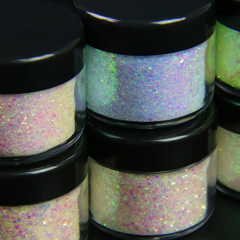 

10 Colors Holographic 10ml/Box UV Color Changing Nail Glitter Powder 3 Size (0.2mm&0.4mm&1mm)Iridescent Nail Powder Dust