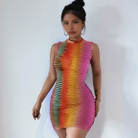 hawthaw women summer sleeveless see through bodycon striped mini dress sundress 2021 female clothing streetwear wholesale items