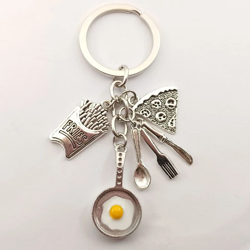 1pc Food Key Ring Egg frying pan French Fries Pizza Keychain Cute Chain Toys Gift KeyRing Foodie Jewelry | Украшения и аксессуары