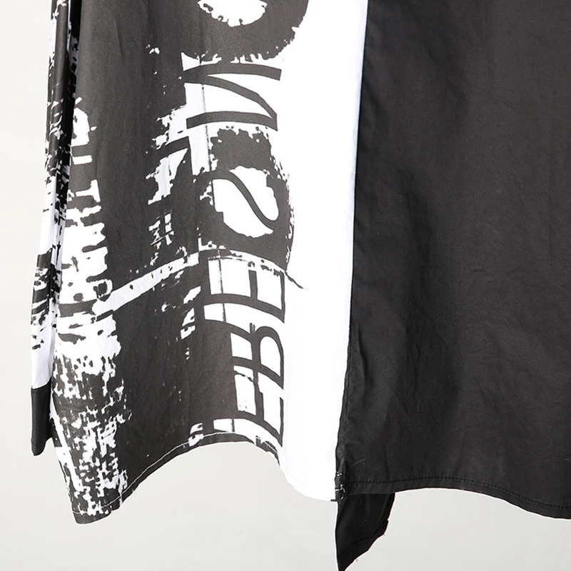 

CHICEVER Black T Shirts For Women Lapel Batwing Long Sleeve Print Hit Color Loose Oversized High Street T Shirt Female 2021 New