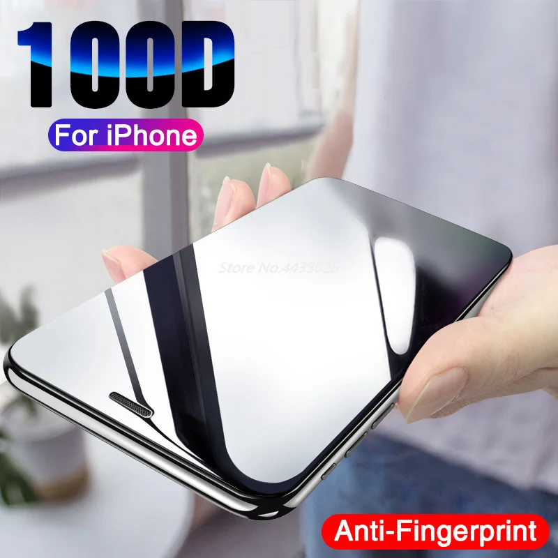 100D Full Cover Protective Glass on For IPhone X XR XS Max 5 5S SE Tempered Screen Protector for IPhone 7 8 6 6S Plus Glass Film