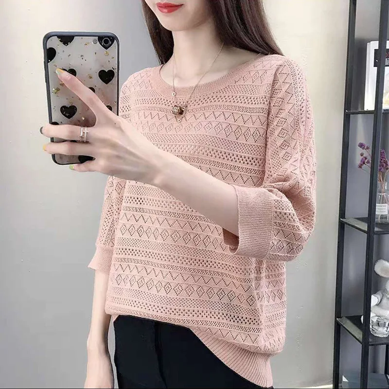 Новинка свитер с круглым вырезом и Тонкая блузка однотонный свободный