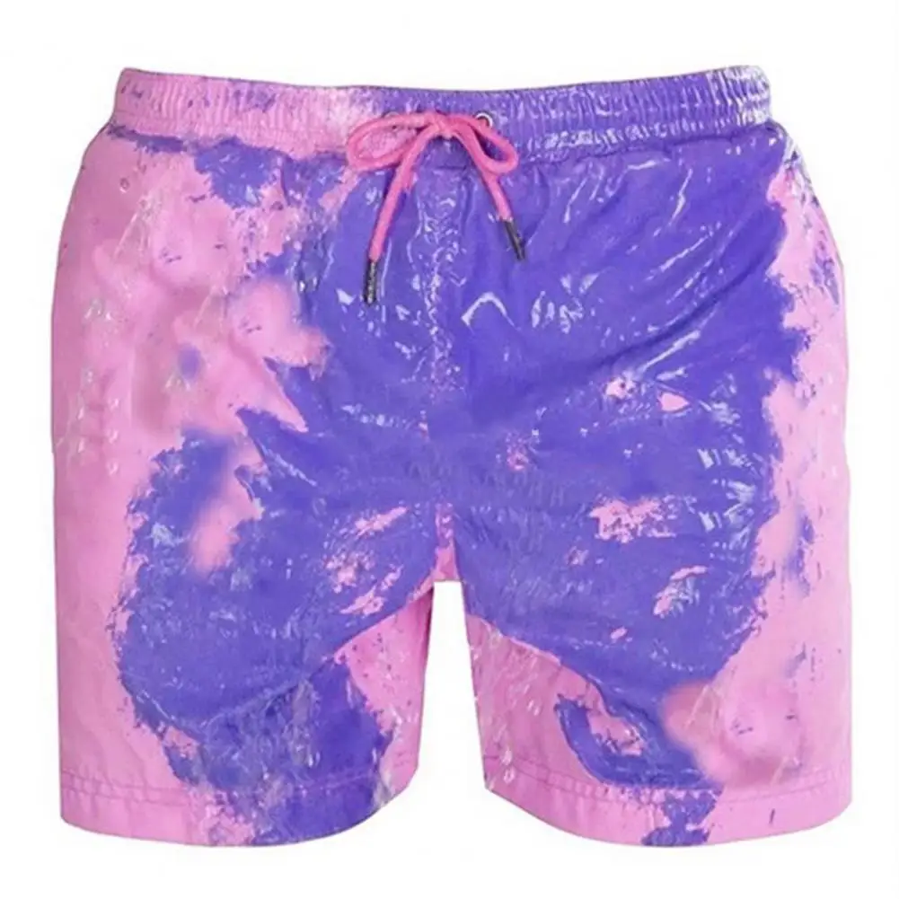 

Mens Casual Shorts Summer Shorts Color Change Quick Dry Men Temperature Sensitive Drawstring Swimming Trunks for Sports