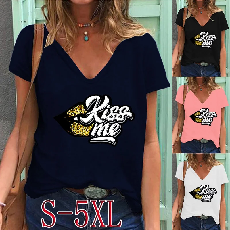 

Женская футболка с коротким рукавом и V-образным вырезом